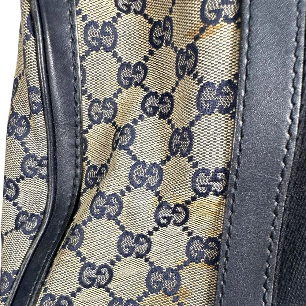 Gucci Vintage Web Boston GG Canvas Navy Red Satchel Medium - FLAWS READ - Picture 2 of 13